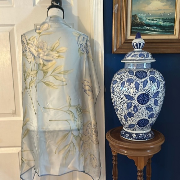 Echo Accessories - NWT Women’s Echo Blue & White Floral 100% Silk Hand Rolled Edges Scarf 42”